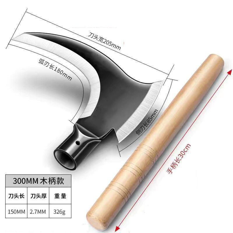 High Quality Double Edged Agricultural Sickle with Steel Blade and Wood Handle