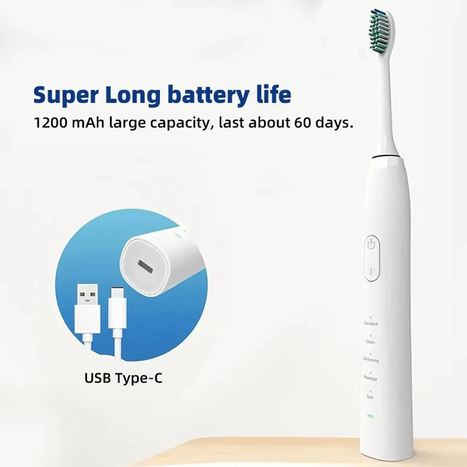 Factory Wholesale Ipx8 Waterproof USB Type-C Charging Smart Adult Electric Toothbrush