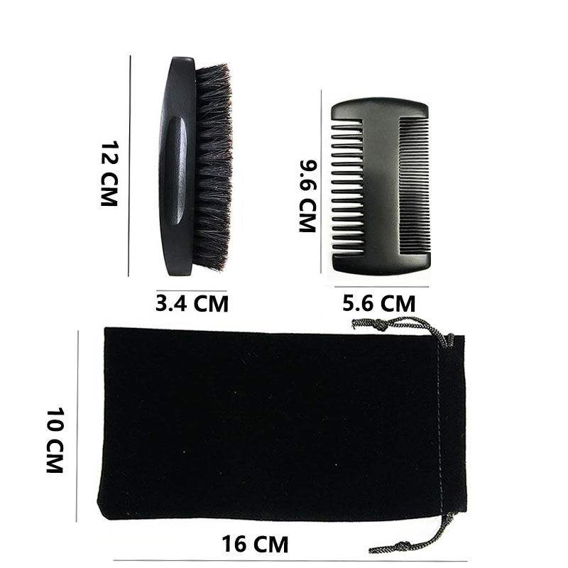 Gift Box / Bag Wooden Boar Bristle Beard Comb Brush Kit Custom Logo Barber Salon Beard Brush and Comb Set for Men