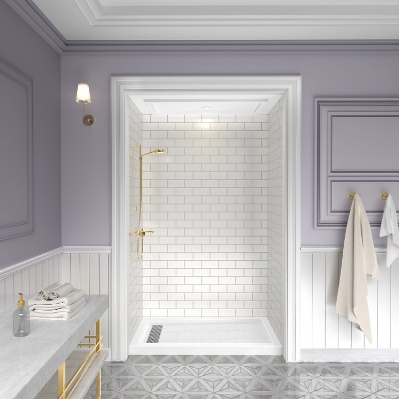 Customized Hotel Bathroom Rectangle Acrylic Shower Base with Stainless Steel Strain Cover