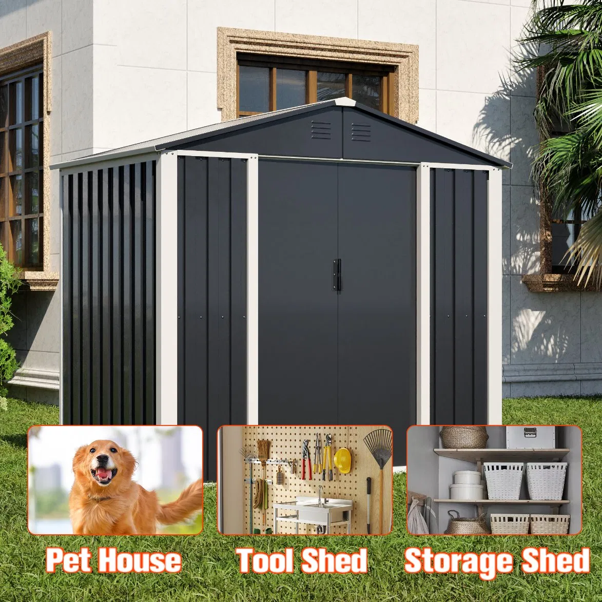 Storage Shed Garden Waterproof Insulation Metal Single Door Storage Room