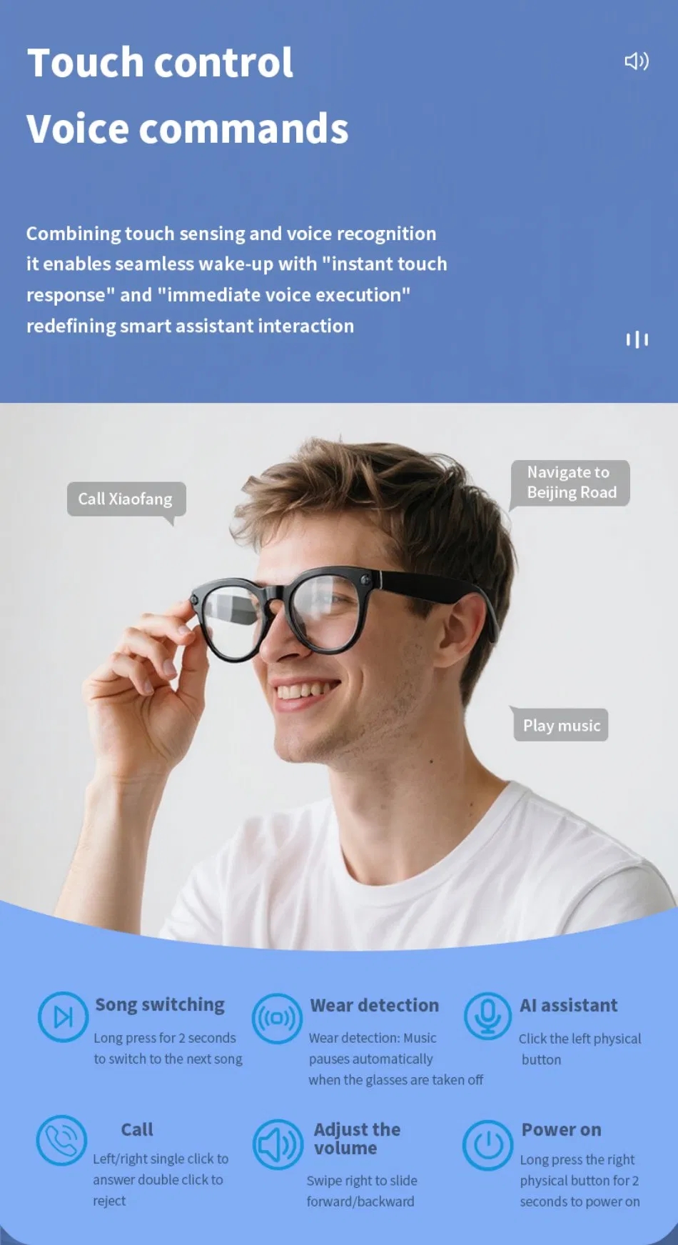 2026 New Fashion Wholesale Ai Smart Glasses with Camera OEM Available Voice Call Ai Wake up Conversation