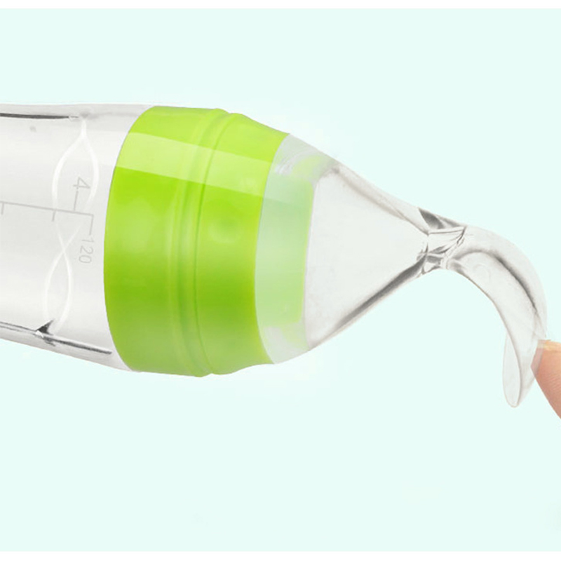 Siicone Kids Baby Squeeze Bottle Food Feeding Spoon with Lid for Children