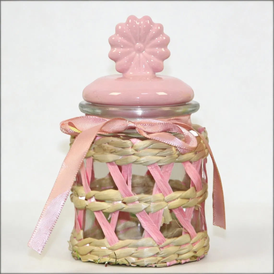 Декоративные стеклянные банки с керамическими крышками-цветами