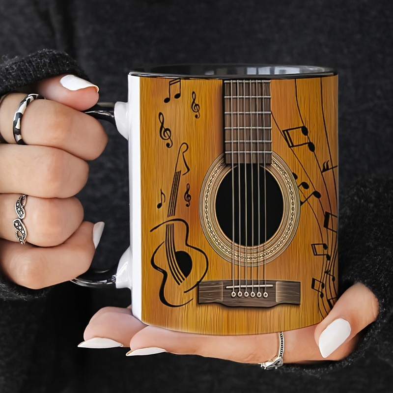 Classic Guitar Ceramic Coffee Mugs Handmade Porcelain Travel Tea Cups Cuitarist Cellist Gifts Mugs
