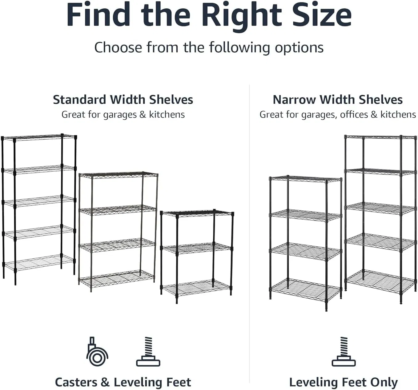 5 Tier Adjustable Heavy-Duty Wire Shelving Unit, Suitable for Kitchens and Garages