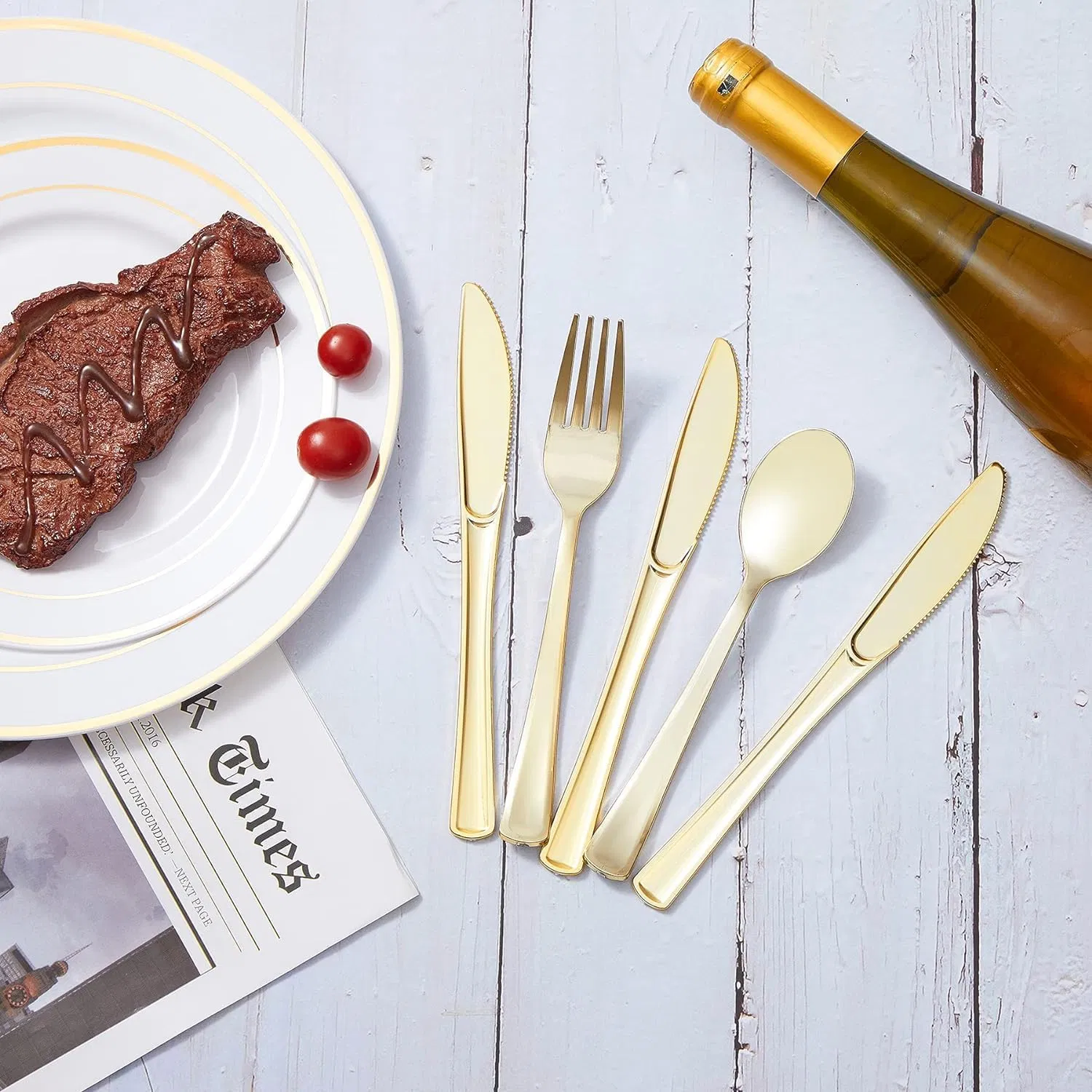 Elegant Gold Plastic Cutlery Set for Parties and Weddings