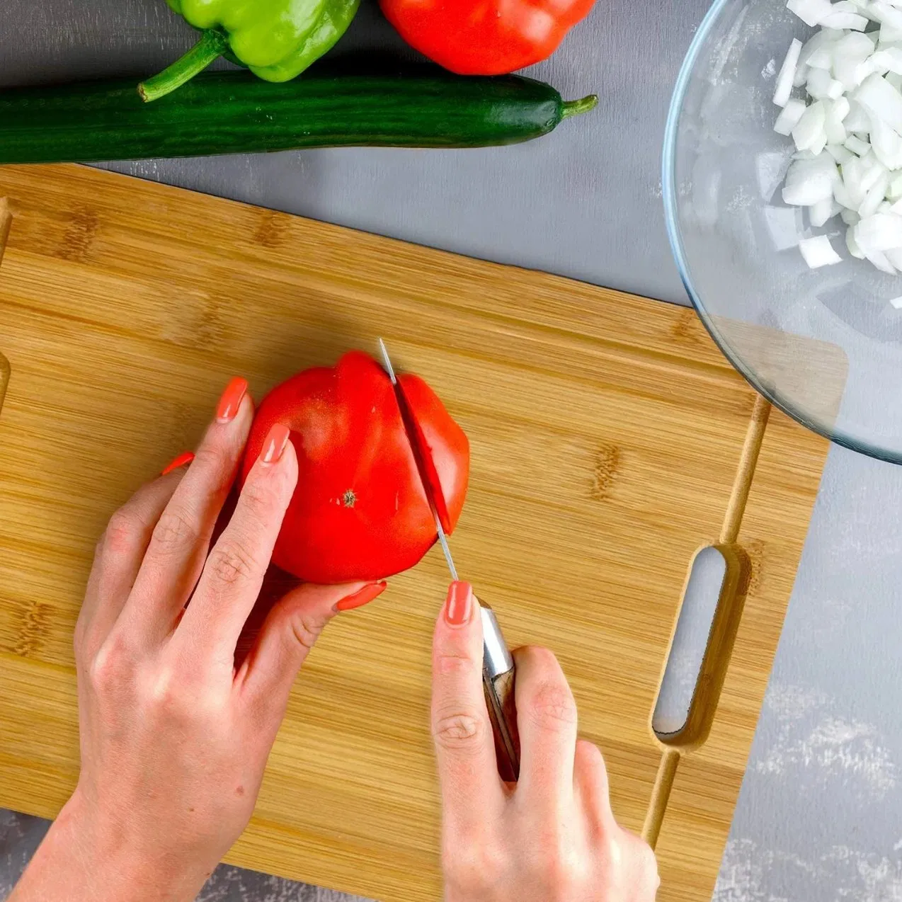 Набор разделочных досок и ножей из бамбука, 4 в 1