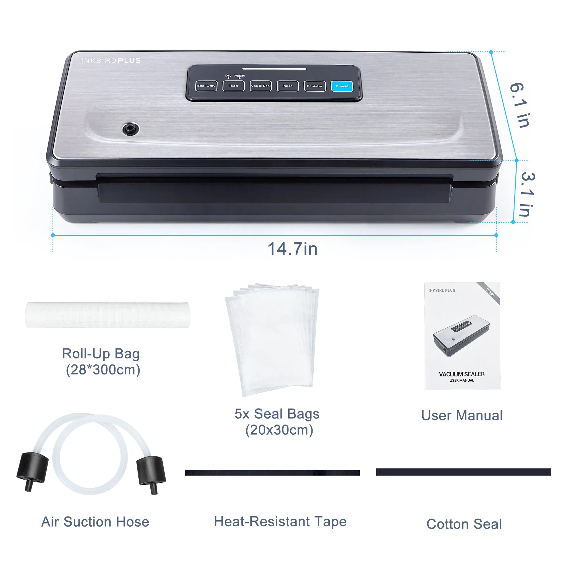 Inkbirdplus Ink-Vs02 High-Efficiency Household Food Storage Vacuum Sealer