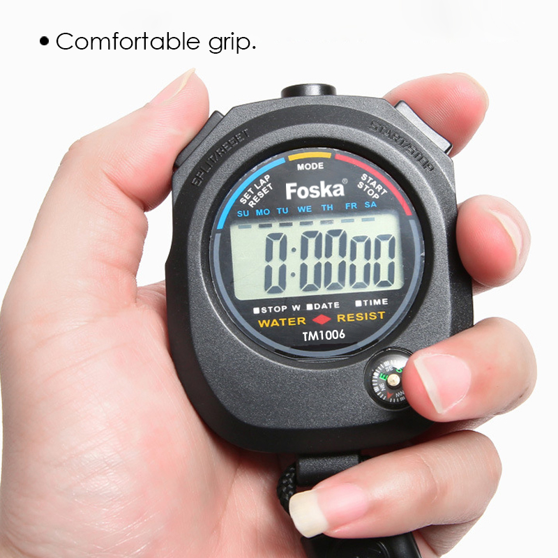 Foska ABS Plastic Black Waterproof Digital Sports Stopwatch