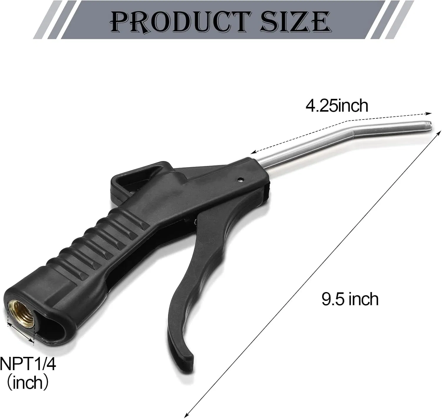 Electric Air Nozzle Blower Gun Pistol Grip Blowing Tool Compressor Accessories for Industrial Home Machinery (Black)