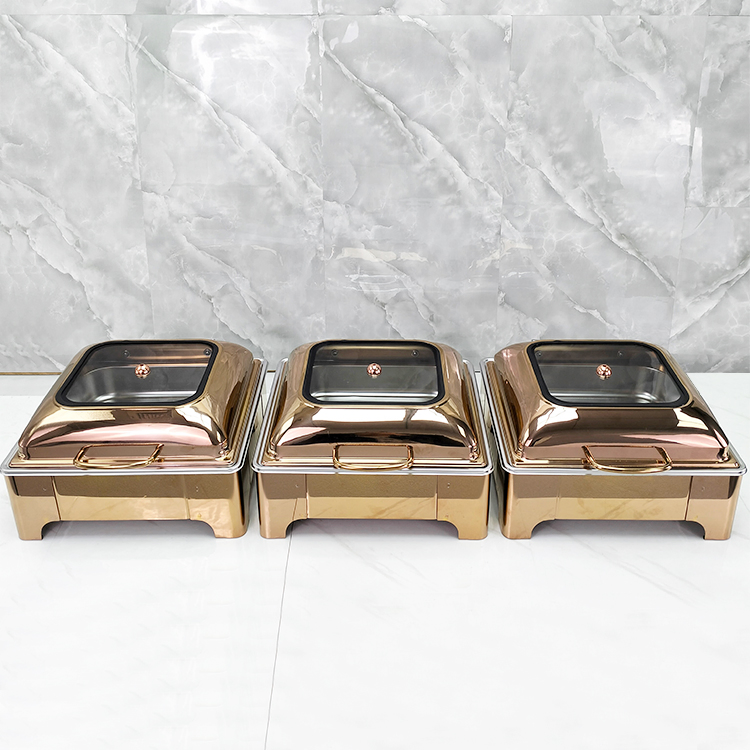 Rose Gold Stainless Steel Buffet Food Warmer Set Restaurant Hotel Electric Commercial Chafing Dish