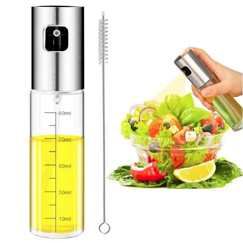 100ml Kitchen Push Type Stainless Steel Spray Olive Oil Spray Bottle Pot Grill BBQ Sprayer Oil Dispenser for Cooking