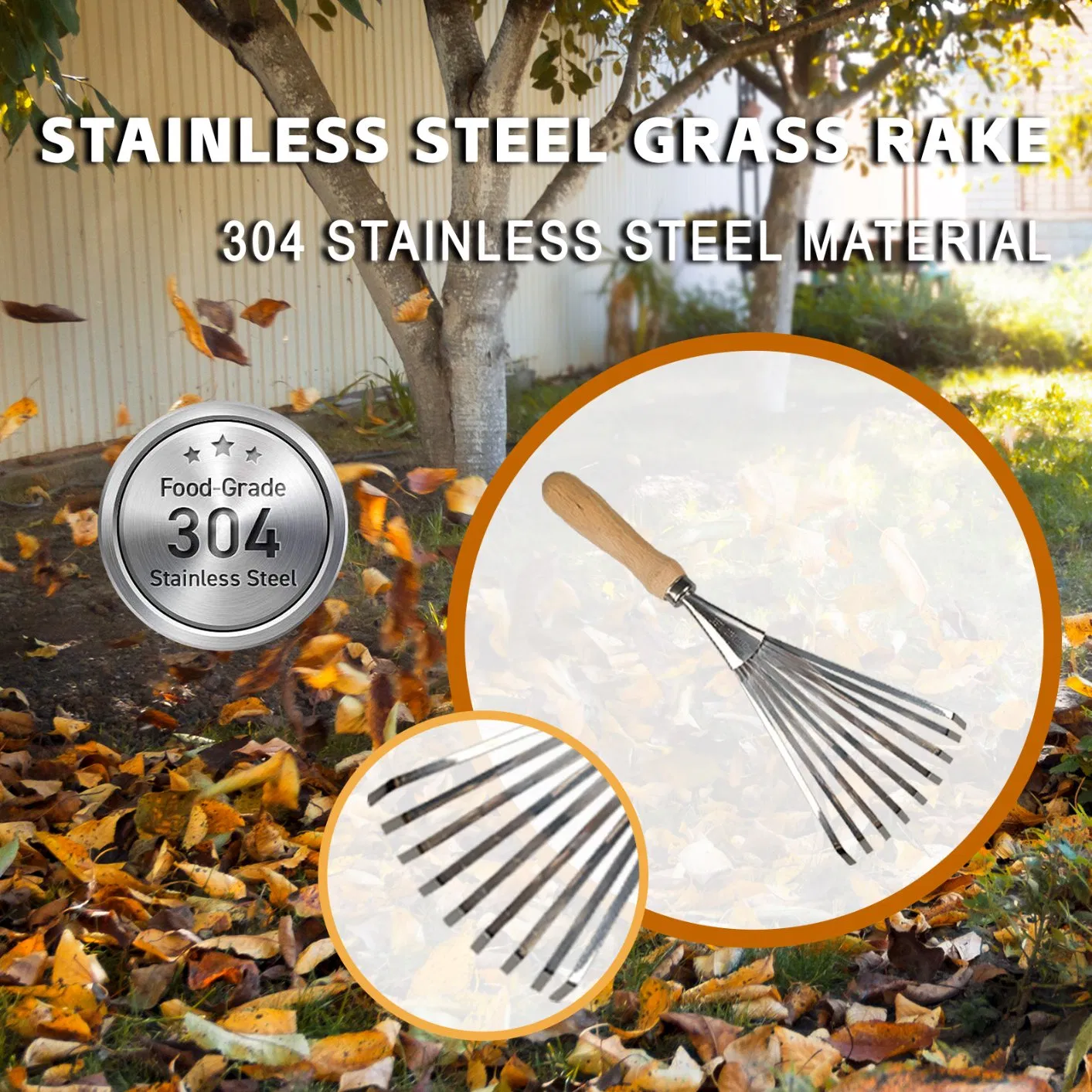 9-Teeth Rake Hand Cultivator Grass Rake Garden Cultivating Soil, Weeding, Leaves