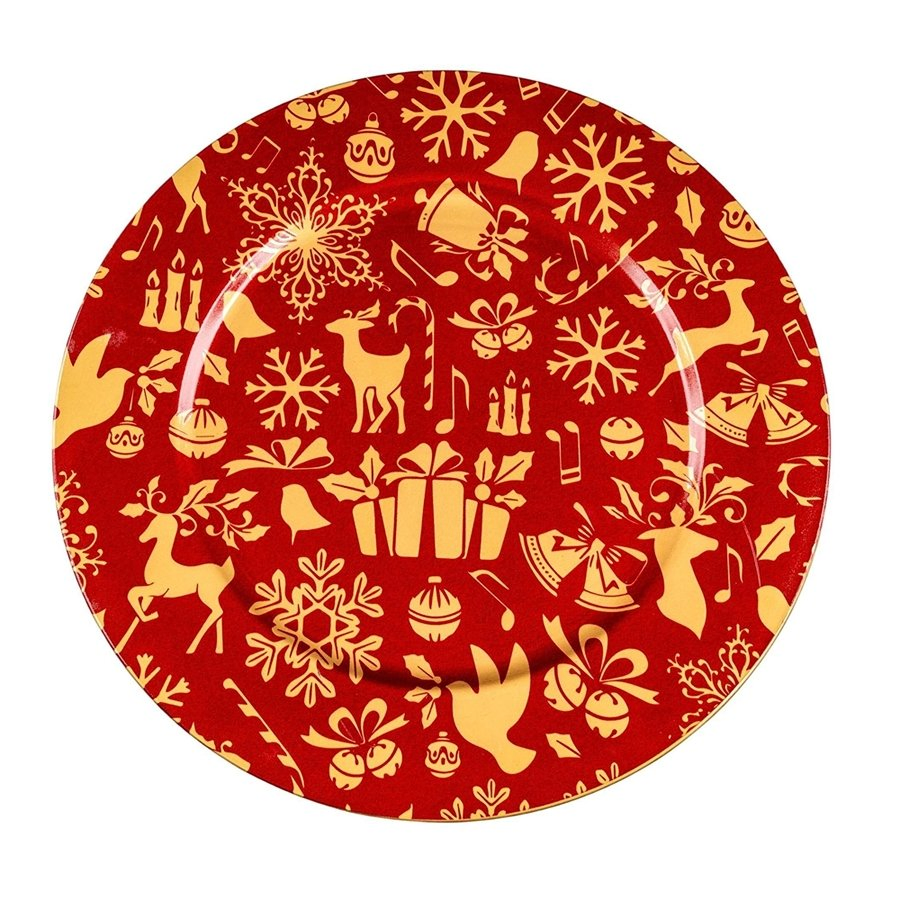 Unique Design Red Color PP Material Plastic Disposable Wedding Charger Plate