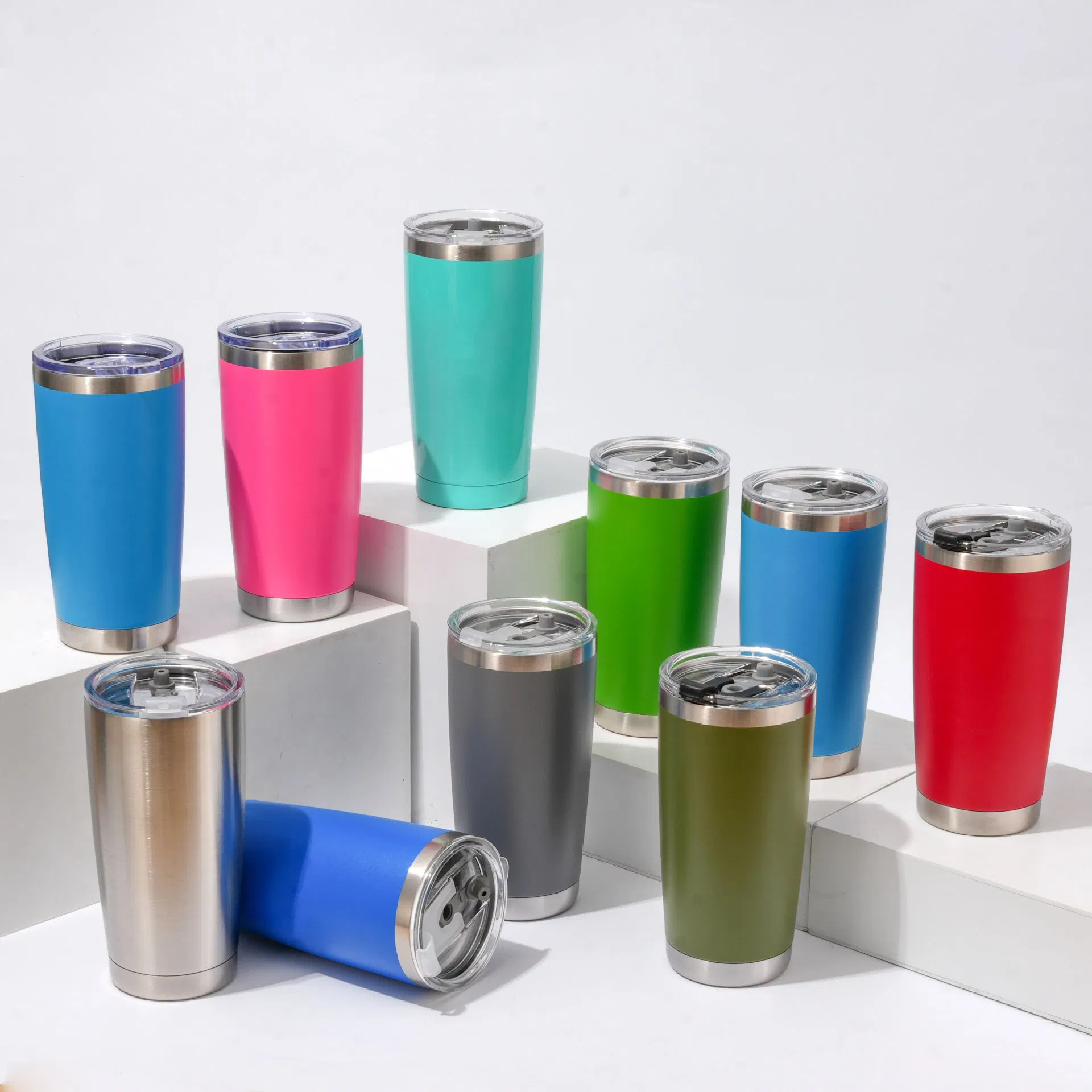 Custom Logo Printing 20 30 Oz Powder Coated Insulated Vacuum Thermal Tumbler Stainless Steel Cups Travel Mugs with Straw