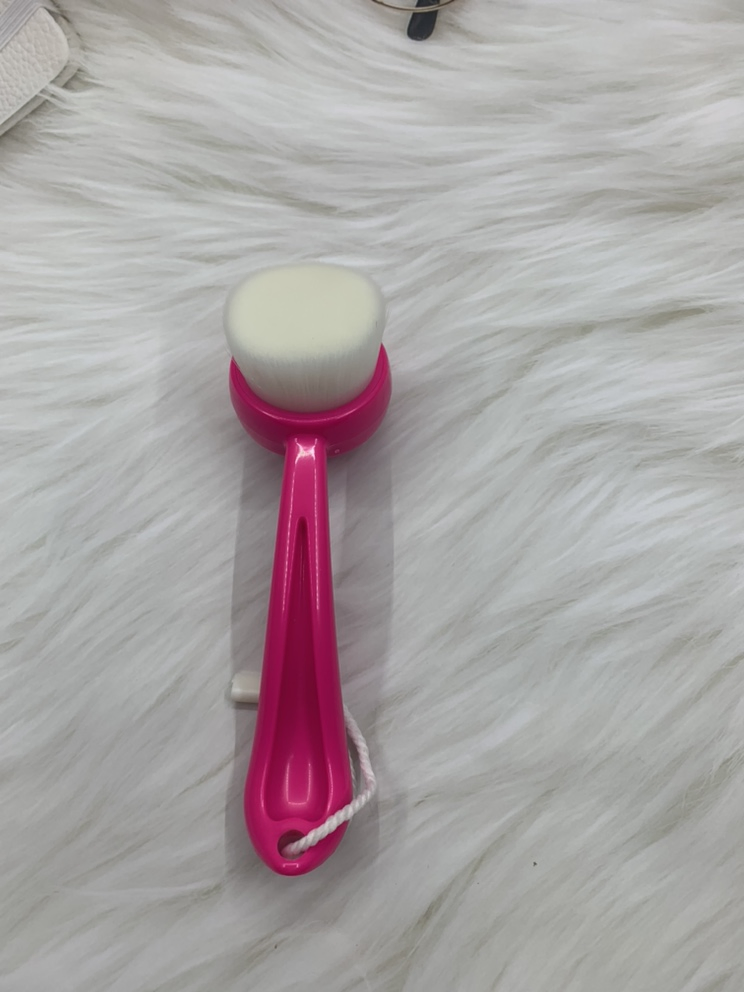 Pink Color Plastic ABS Handle White Hair Hanging Face Wash Brush