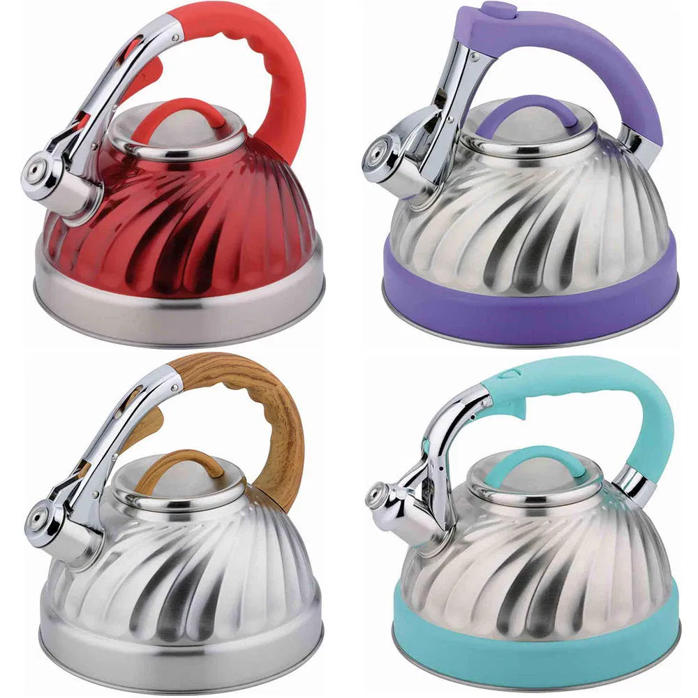 Household 3.0 Litre Wave Stainless Steel Whistling Water Kettle, Induction Cooker and Gas Stove Use Metal Teapot