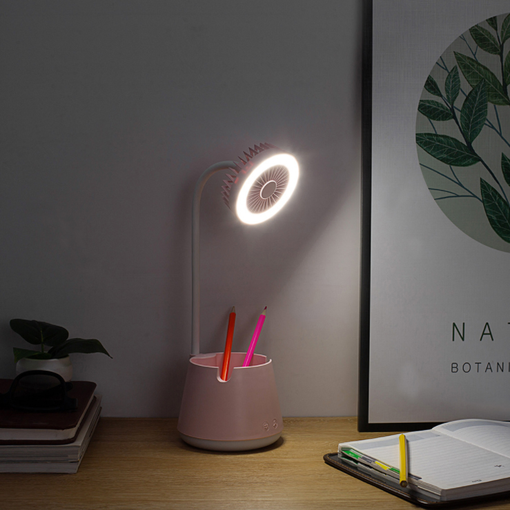 Factory Supply 2020 Newest Design Multifunctional Fan Pen Holder Phone Holder Night Light Table Lamp LED Fan
