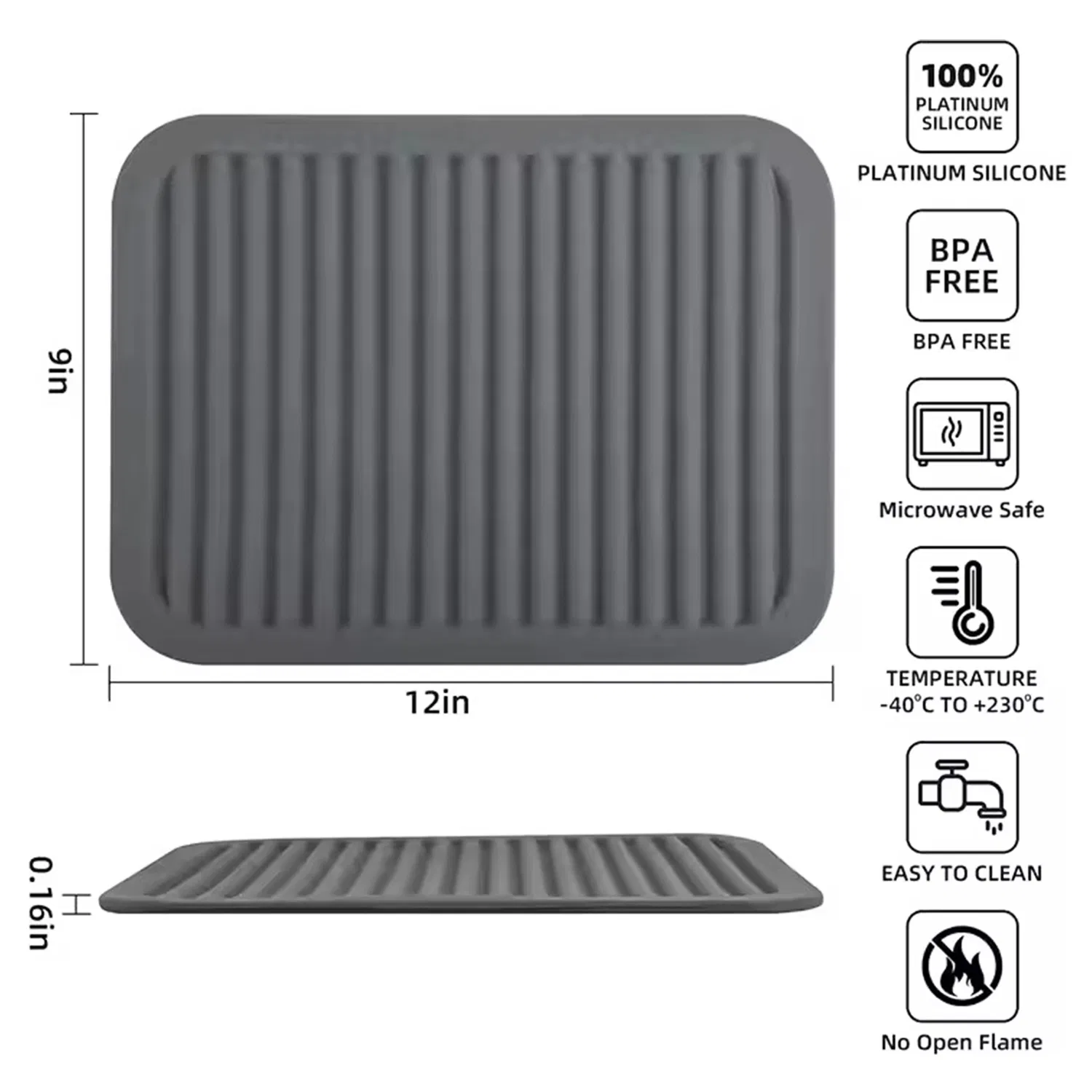 Силиконовый коврик для сушки посуды, не скользит, термостойкий