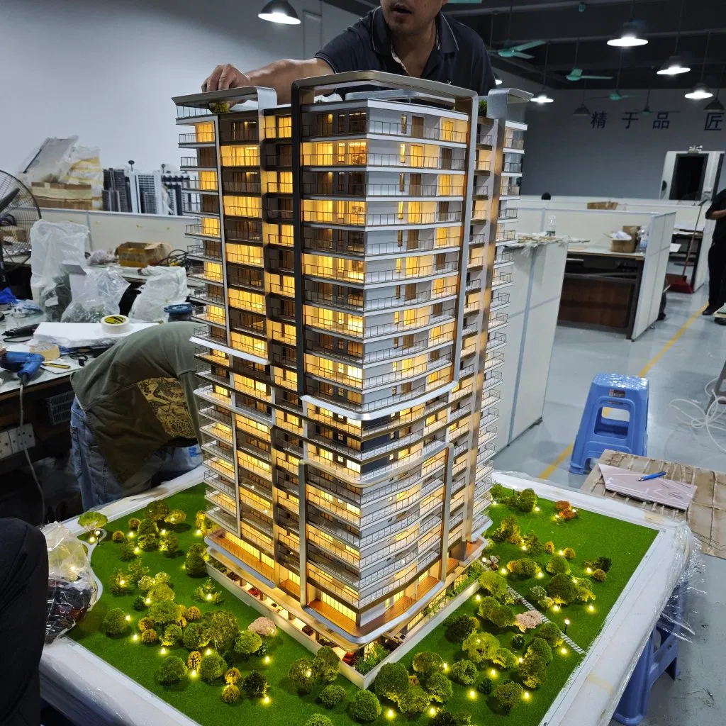 Custom Single Residential Building Model with LED Lighting for Display