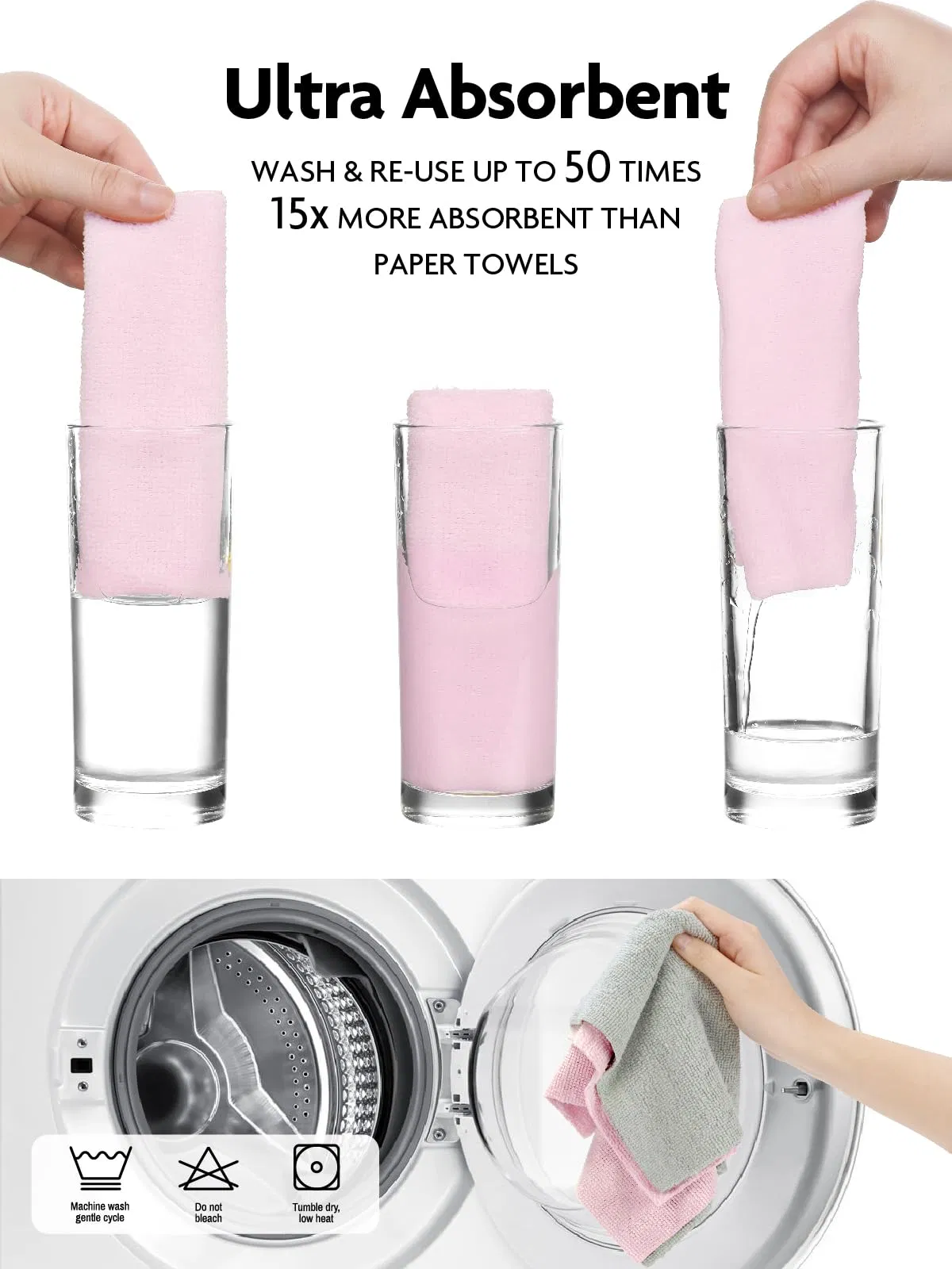 40 Pack 2roll 300GSM Super Absorbent Tear Away Dish Cloth Microfiber Roll Cleaning Towels, Reusable and Washable for House, Kitchen (Pink and Grayish)