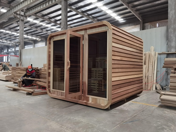 Fashion Wood Outdoor Cube Sauna Room Wet Steam Sauna Room 4~5 Person Size Sauna