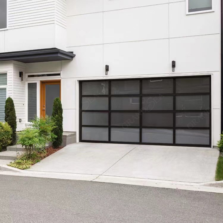 Custom Electrical Shutter Doors Villa Exterior Aluminum Garage Doors Tempered Glass Garage Doors