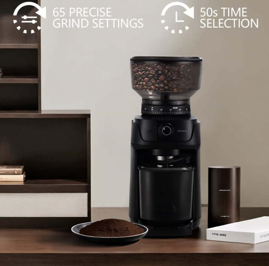 Household 65-Speed Adjustable Coarseness and Fineness Timed Electric Coffee Grinder