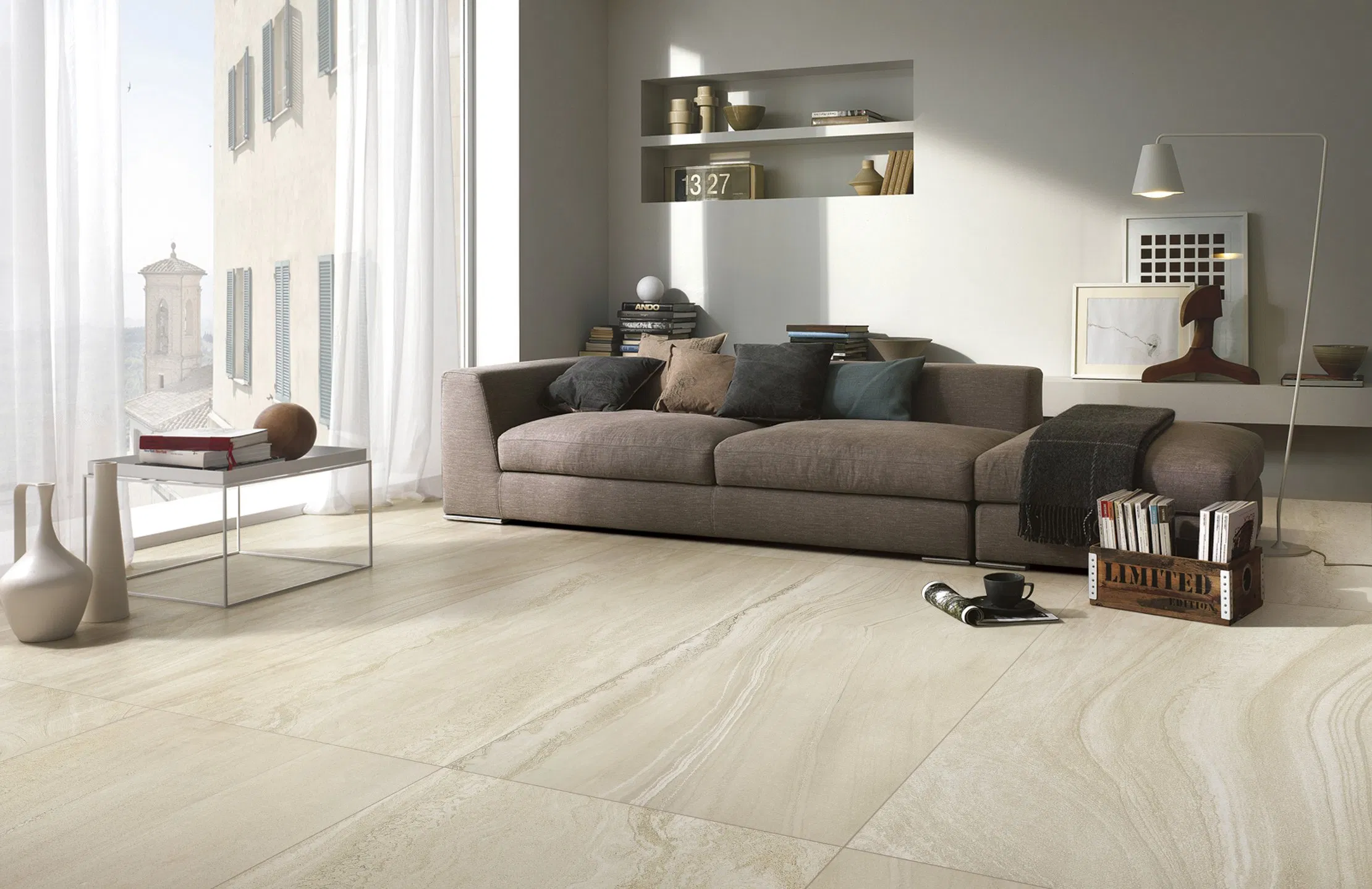 Light Beige Travertine Look Anti Slip Full Body Ceramic Tiles Natural Matt Porcelain Tiles Floor