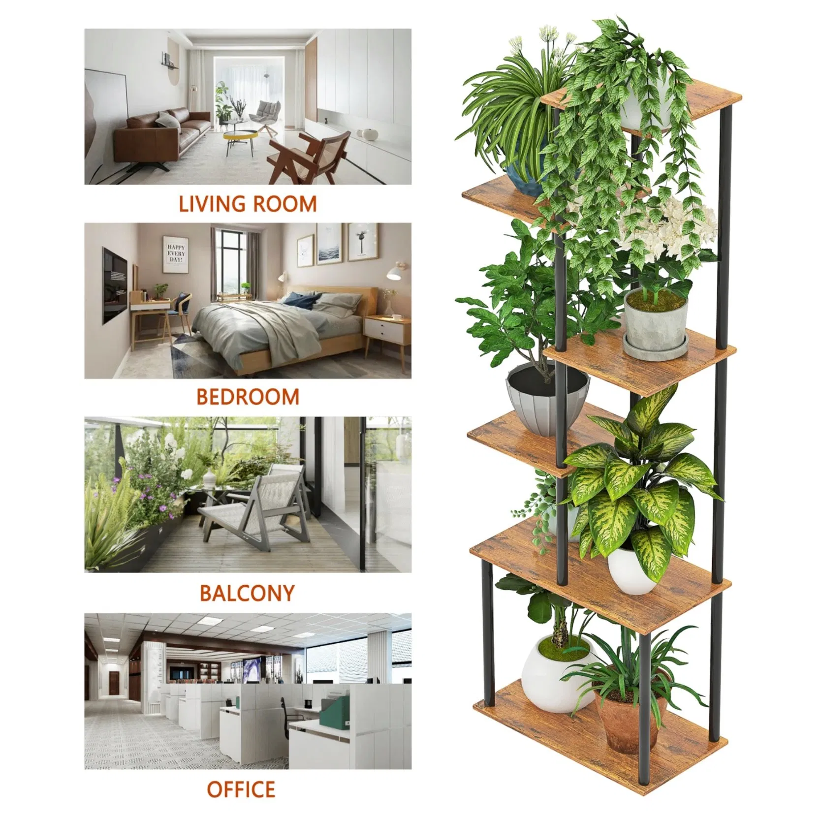 Tall Plant Rack Office Garden MDF Boards Multi-Layer Vertical Flower Stand