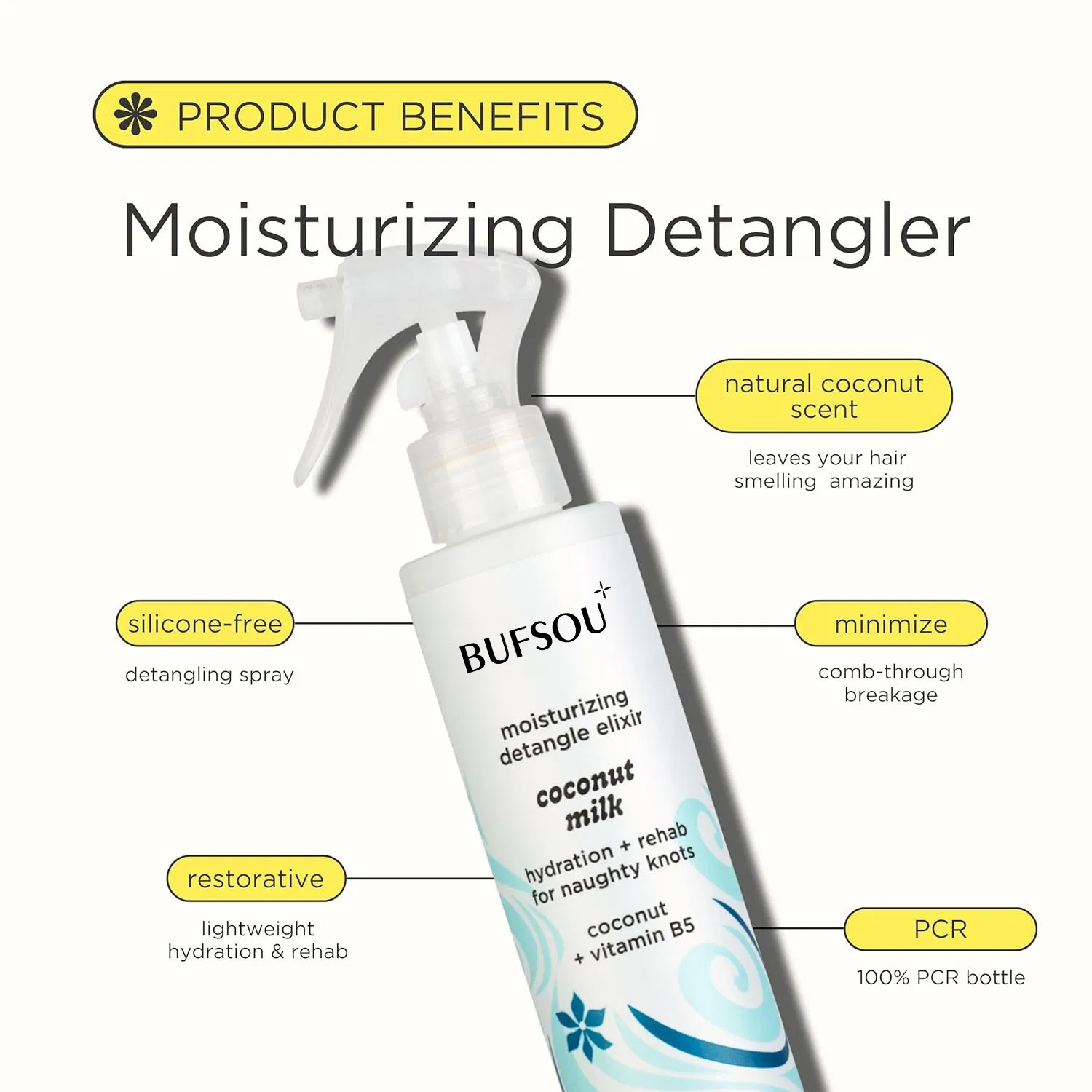 OEM Silicone-Free Curly Hair Conditioner Coconut Vegan Detangling Moisture Leave-in Hair Spray