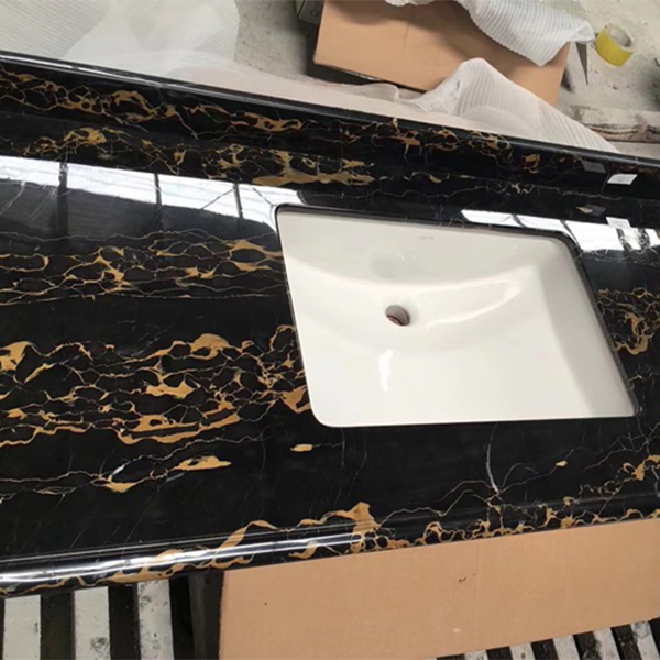 Ogee Bullnose Belved Athens Portoro Black Golden Flower Marble Tiles for Countertop