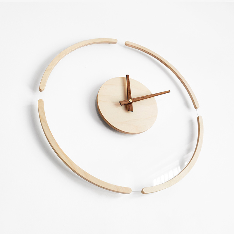 Creative Transparent Suspended Wall Clock Nordic Simple Wooden Clock