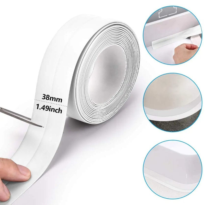 Waterproof PVC Caulk Strip, Mold-Resistant Self-Adhesive Sealing Tape, White, for Bathtub, Kitchen