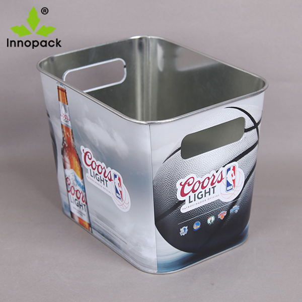 Small Square Printed Metal Beer Ice Bucket with Handle