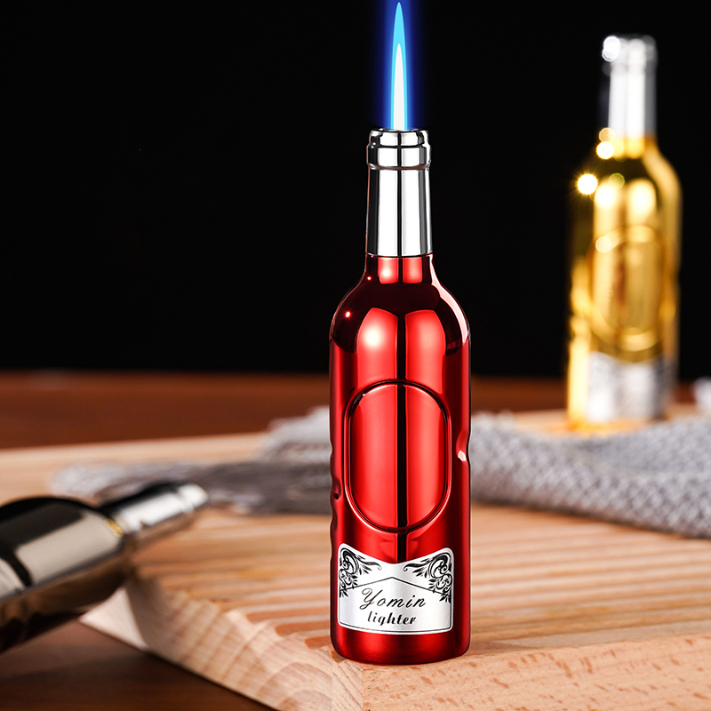Creative Red Wine Bottle Design, Straight Flame Windproof Gas Lighter