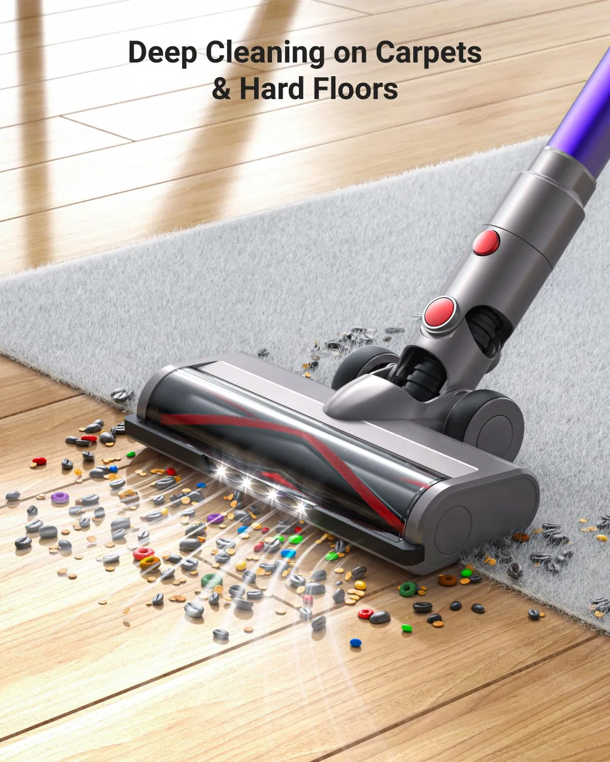 Longbank New Self-Standing Vacuum with LED Display Rechargeable Lightweight for Floors Pet Hair Carpets Cordless Vacuum Cleaner