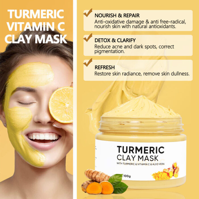 Custom Logo Turmeric Clay Mask Facial Serum Oil Soap Bar Face Cream Body Scrub Skincare Set