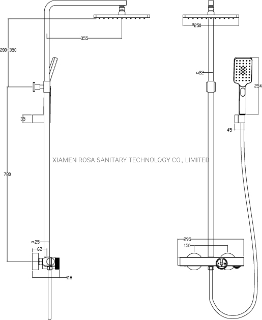 Bathroom Thermostatic Rain Shower System Brushe Gold Shower Bar