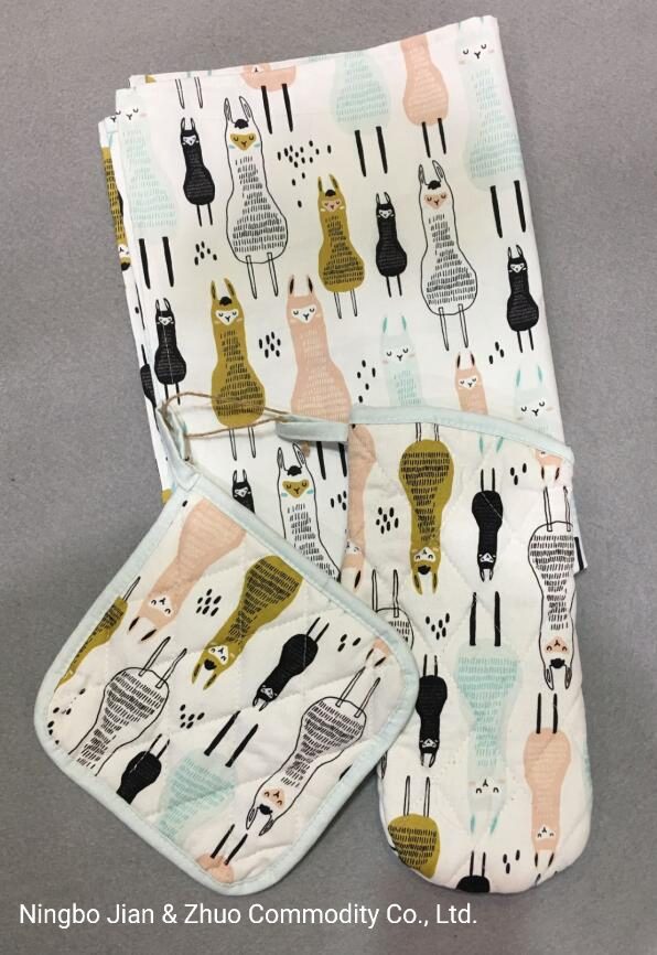 Hot Sale Polyester Digital Printing Alpaca Kitchen Set Oven Mitt and Pot Holder Used for Backing