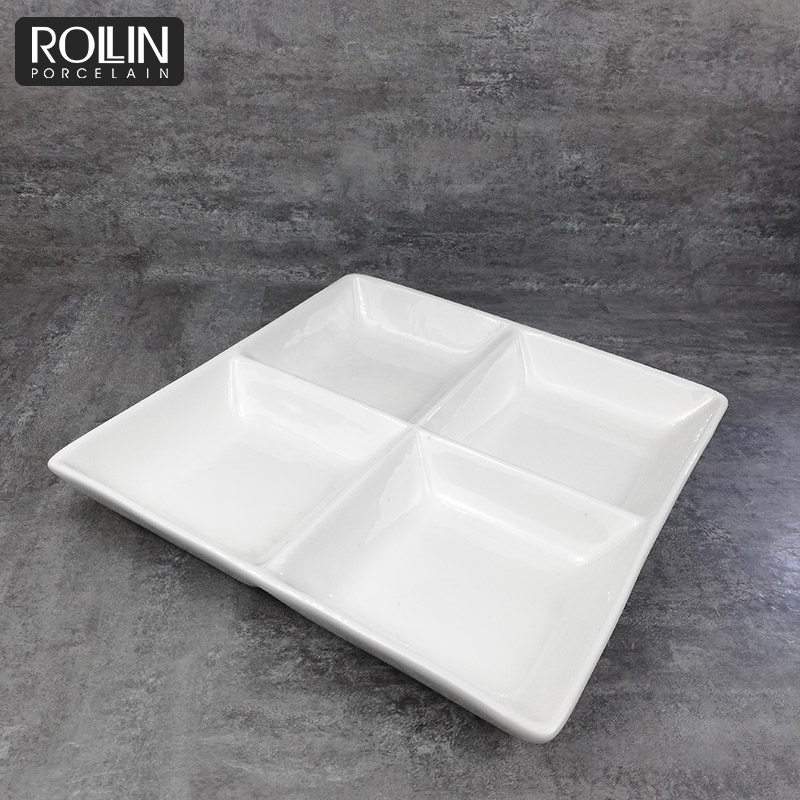 4 in 1 Divided Plate Snacks Plate Separate Porcelain Plate Square Plate