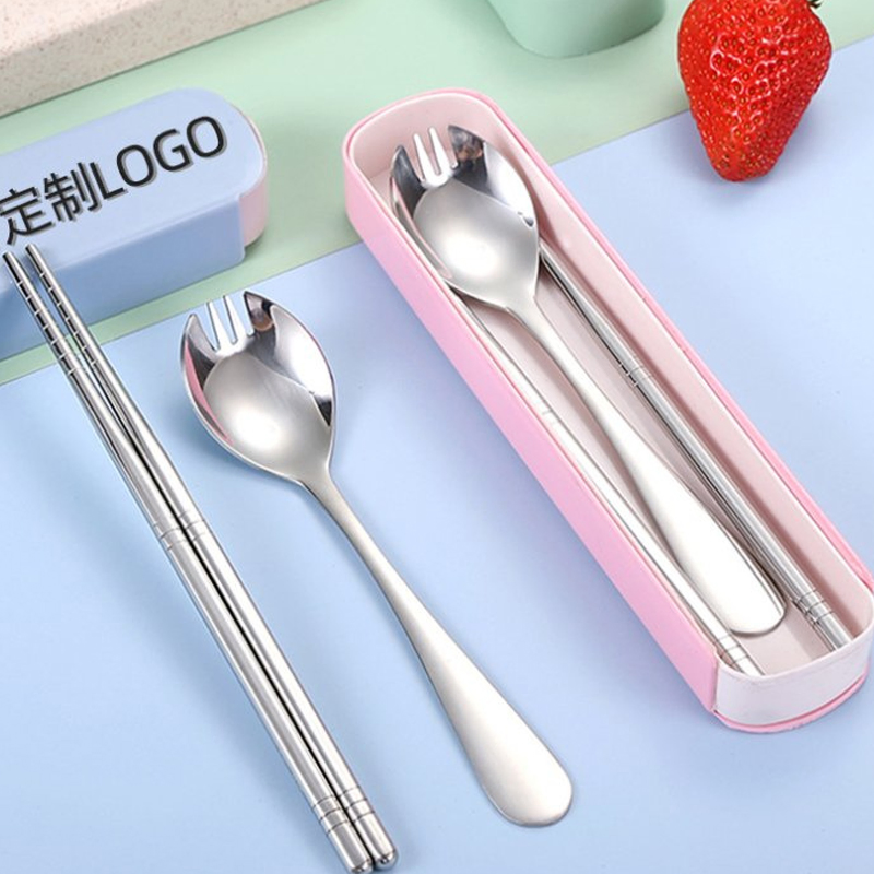 Eco Friendly Stainless Steel Chopsticks Spoon Set Student Travel Portable Flatware Set Case Gifts