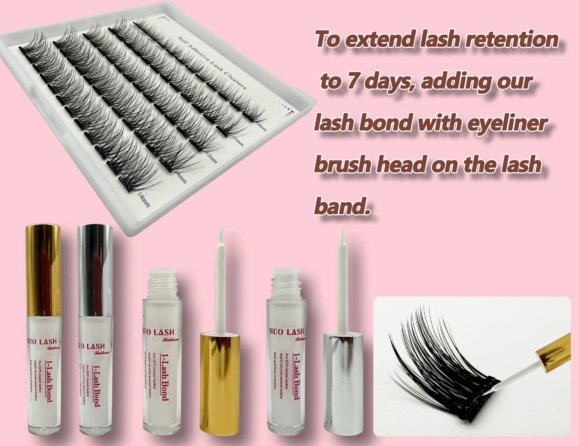 Self Adhesive Pre-Glued Press-on Lashes DIY Cluster Individual Lash Extension Kit, Makeup Lash Bundle Segmented Eyelash Pre-Bond