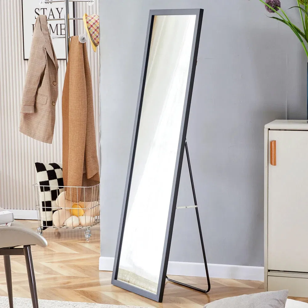 Black Thick Wooden Frame Full Body Mirror, Large Floor Standing Mirror, Dressing Mirror, Decorative Mirror