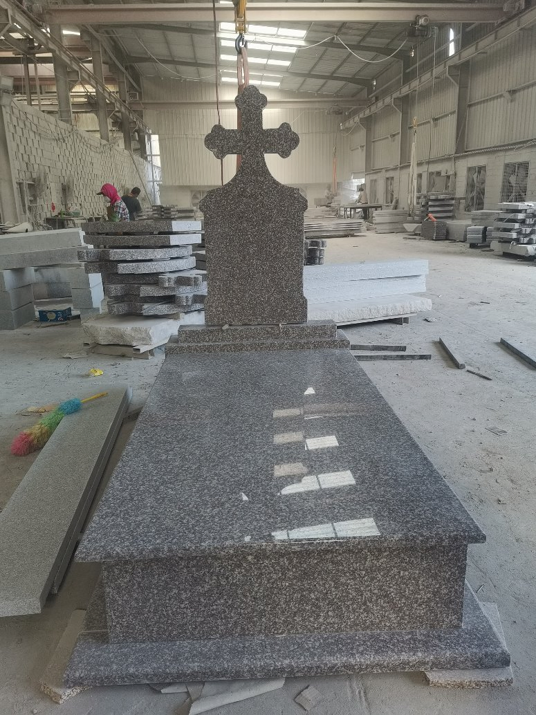 Wholesale Price Romanian Single & Double G664 Brownstar Granite Tombstones for Memorials Monuments