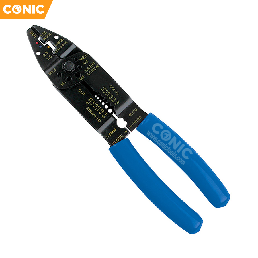 Multi-Functional Stainless Steel Wire Stripper with Stripping/Winding/Splitting/Crimping Pliers