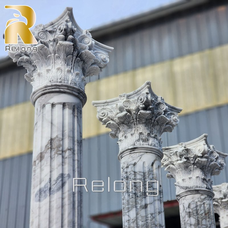 Classic Design Round Stone Pillars Hand Carved Natural Marble Roman Column