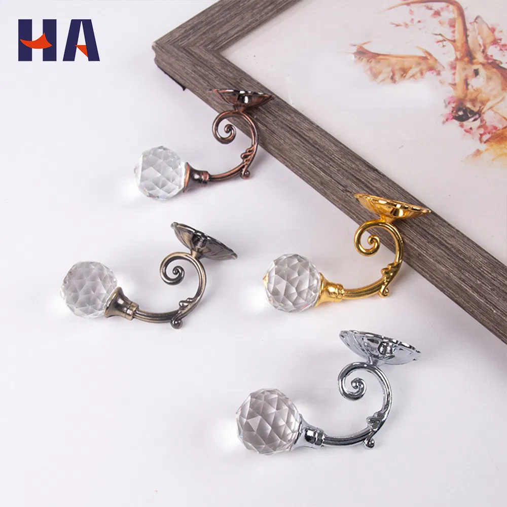 Hot Selling Luxury Curtain Crystal Wall Hook European-Style U-Shaped Zinc Alloy Glass Holdback Accessories for Home Decoration
