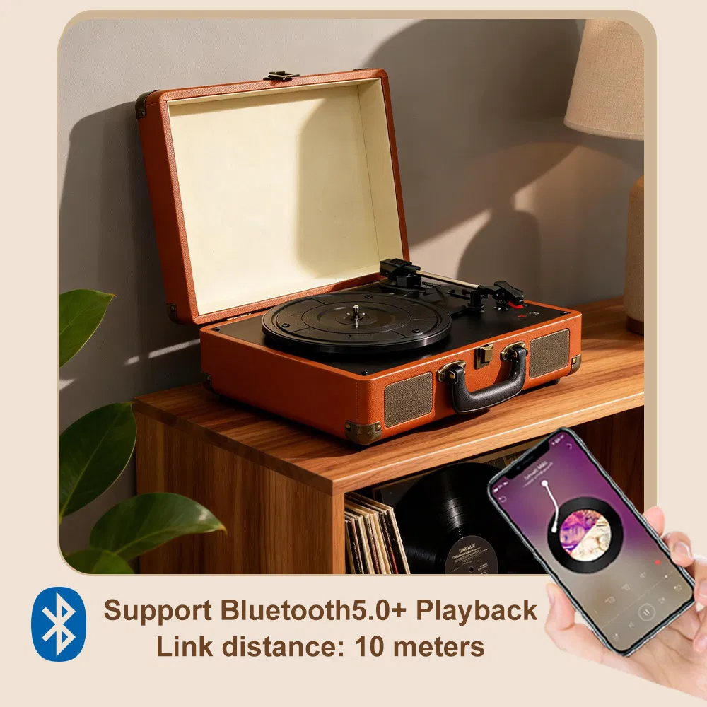 Multi Function HiFi Stereo Bluetooth 5.0+ 3speed Turntable Speaker Record Player with Autostop for Gift